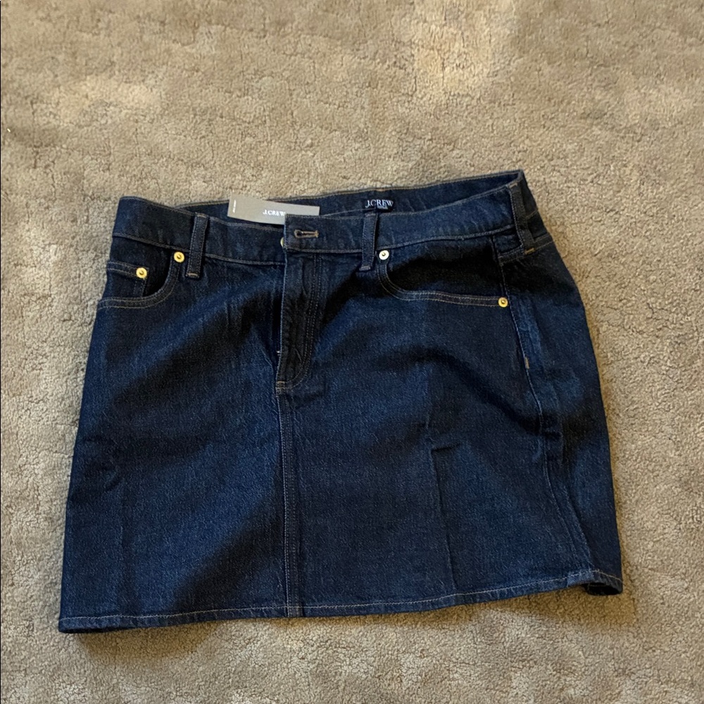 J. Crew Dark Indigo Denim Mini Skirt with Gold Rivet Accents